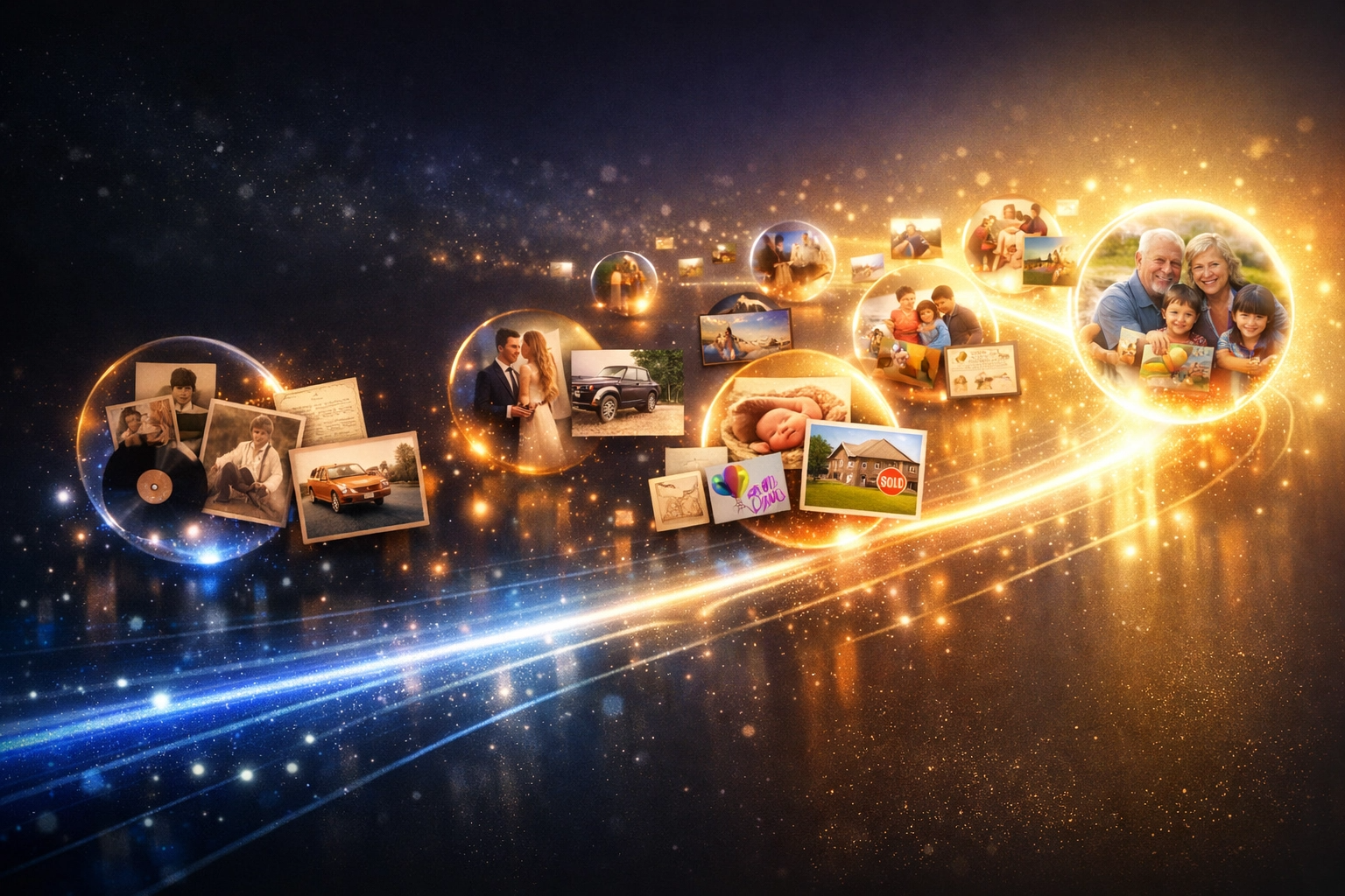 EternaLink Memory Timeline - Life memories preserved in a flowing visual timeline